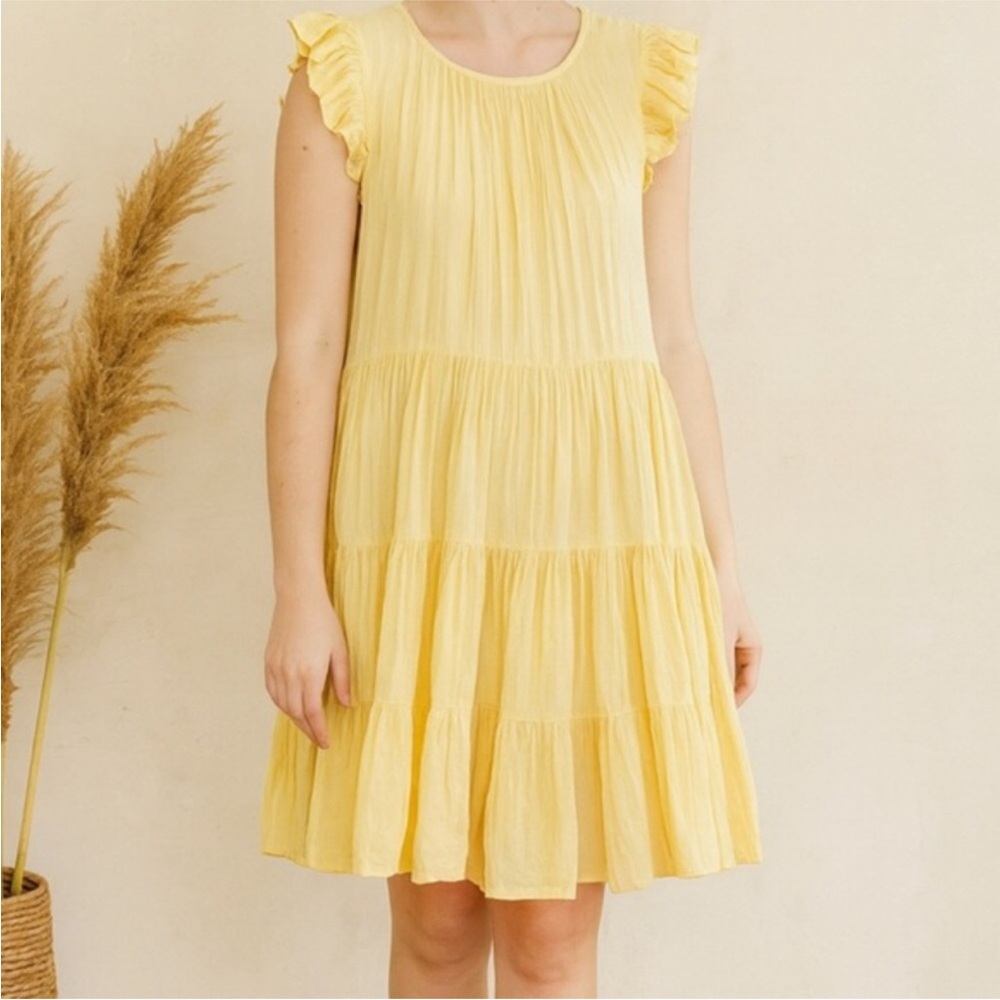 Yellow Ruffled Sleeveless Dress